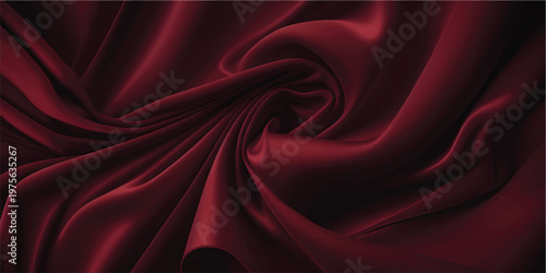 Luxurious dark red draped fabric with flowing smooth waves and soft texture