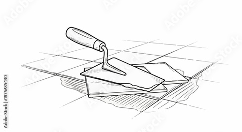 Trowel on tiles with mortar, schematic drawing