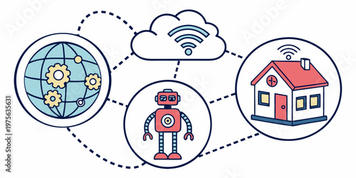 A business professional holding a briefcase and documents with global icons