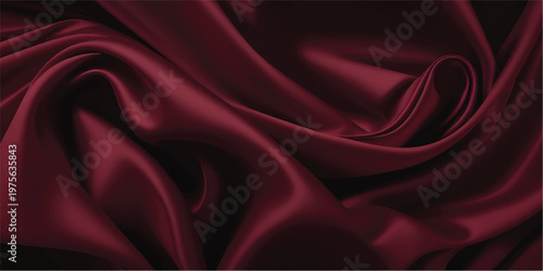 Abstract red silk background with smooth satin fabric waves and a flowing textile texture design for a soft decorative backdrop