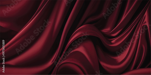 Abstract red silk background with smooth satin fabric waves and a flowing textile texture design for a soft decorative backdrop