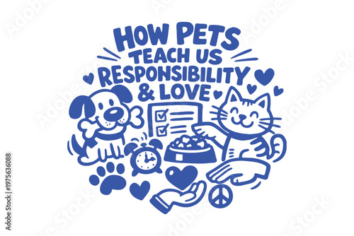 How Pets Teach Us Responsibility and Love Vector Illustration