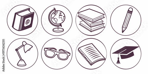 Collection of vintage black and white illustrations of household cleaning items