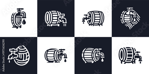 Brewery Wood Barrel Tap Icon Graphics