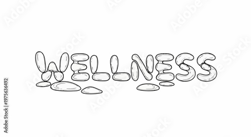 Word art spelling "WELLNESS" in bubbly, stone-like letters