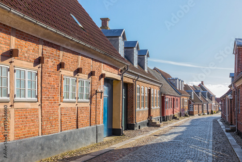 Tableau sur toile Picturesque cobblestone street at the old town of Ringkøbing, Denmark