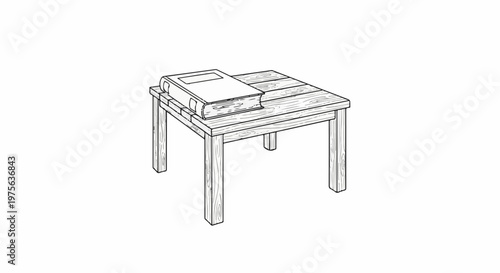A simple wooden table with a thick book resting on its surface