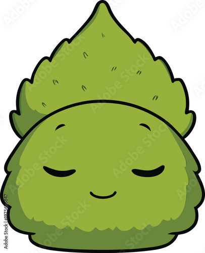 Cute Kawaii Cartoon Green Leaf Character with Closed Eyes