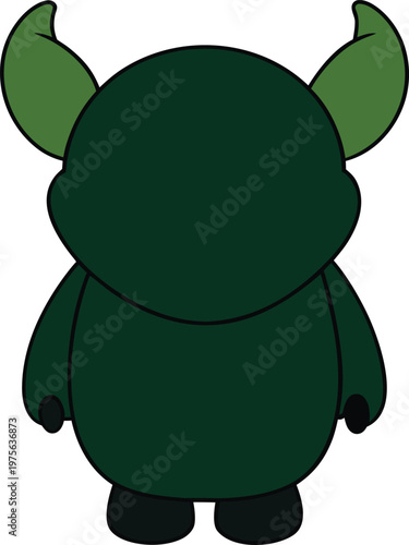 Cartoon Green Monster Character Back View with Horns