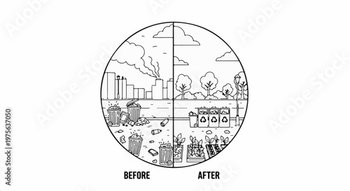 City pollution contrasted with green urban renewal, before and after