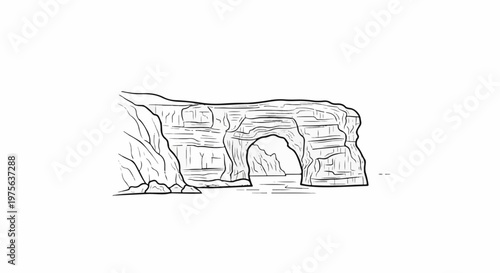Stylized sketch of a rocky coastal arch with layered strata