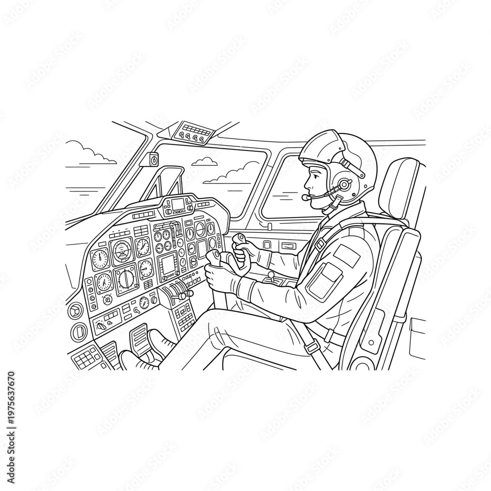Obraz premium Man wearing headset sitting in cockpit.