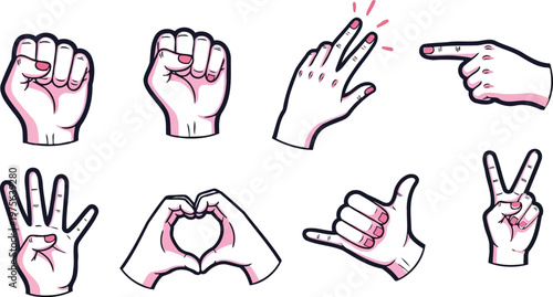Hand signs vector pack featuring counting snapping and heart