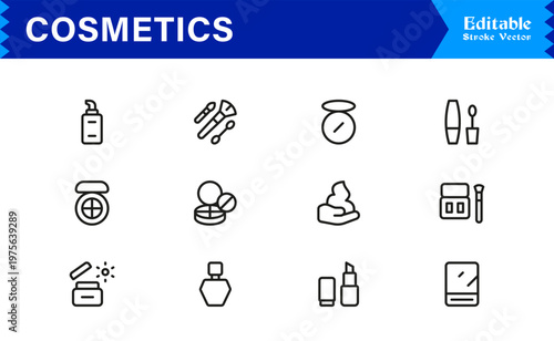 Cosmetics Beauty Line Icon Set  Modern, Minimal, Professional Vector Icons for Skincare and Makeup