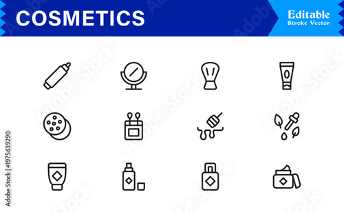 Cosmetics Beauty Line Icon Set  Modern, Minimal, Professional Vector Icons for Skincare and Makeup