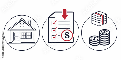 A house, a calculator, and a stack of coins representing financial planning