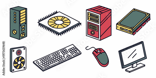A collection of various office supplies including scissors, tape, and a notepad