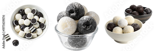  Set of A Bowl of White and black Sweet isolated on a transparent background