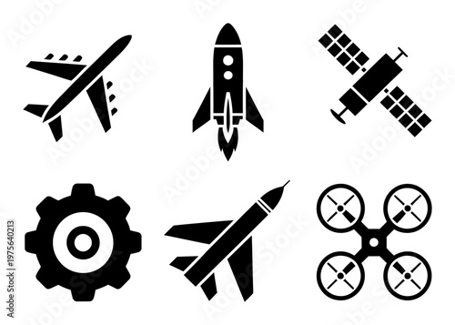Aerospace Technology Icons Set Vector Illustration