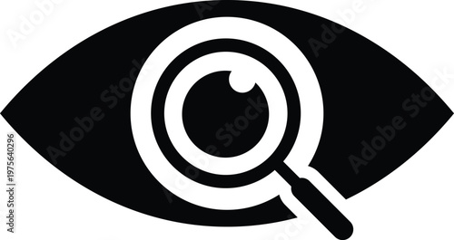 Eye Search Icon Set. Eye and magnifying glass icons. Visual search and biometric symbols. Vision tracking and eye scanning design
