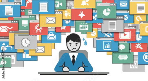 Businessman sitting at computer desk.