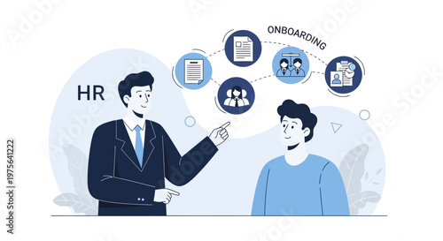 Businessman talking to employee onboarding.