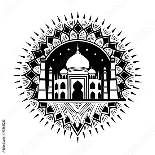 A sketchy style illustration depicting taj mahal