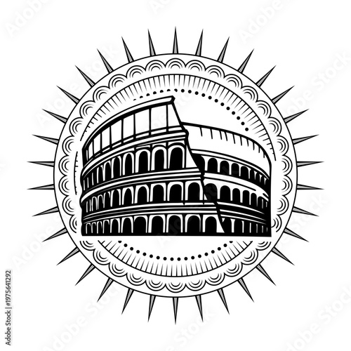 A drawing style illustration representing roman colosseum