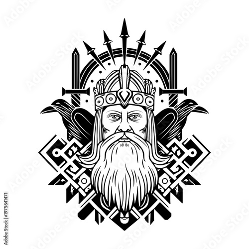 A glyph style illustration showing odin