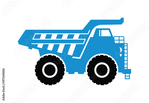 Flat vector icon of a heavy-duty construction dump truck, side view, isolated on white.