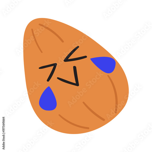 Laughing Almond Crying Tears of Joy. Flat Vector Illustration On White Background.