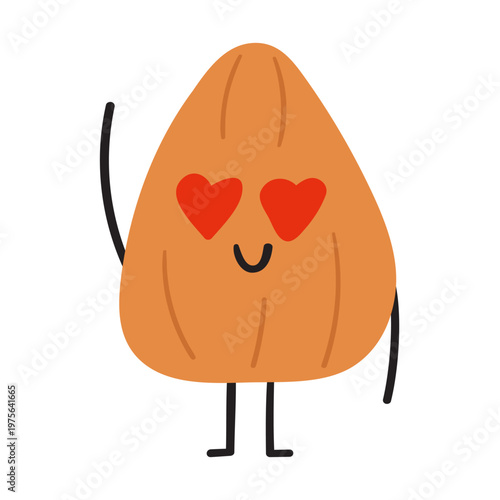 Cute almond in love smiles and waves. Hand Drawn Vector Illustration On White Background.