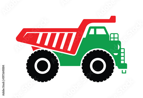 Construction dump truck icon in side view, minimal flat vector design, isolated object on white.