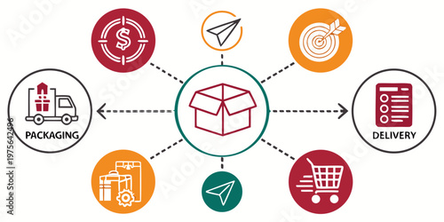 Colorful geometric shapes arranged in a balanced abstract composition