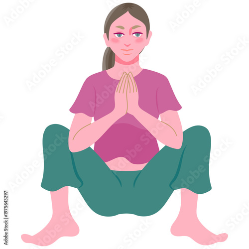 Woman practicing the garland pose in yoga – vector illustration