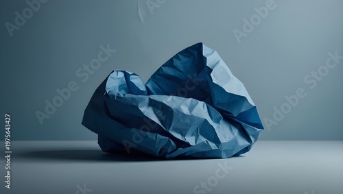 Blue Crumpled Paper Texture – Wrinkled Poster Mockup Background with Realistic Folds and Creases