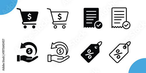 Financial transactions shopping icons for e commerce payments discounts and retail finance management