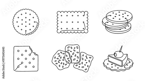 cracker , six black Continuous Line Art (Single Line) vector set collection , white background , PNG and SVG