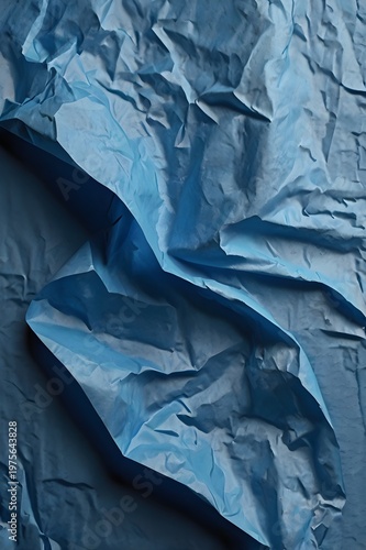 Blue Crumpled Paper Texture – Wrinkled Poster Mockup Background with Realistic Folds and Creases
