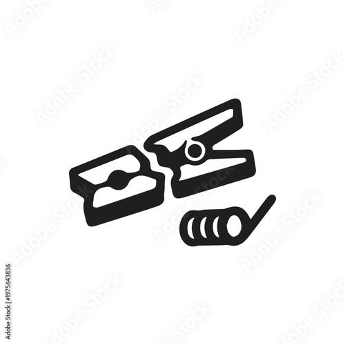 Broken Clothes Peg Components Iconic Black and White Illustration Isolated