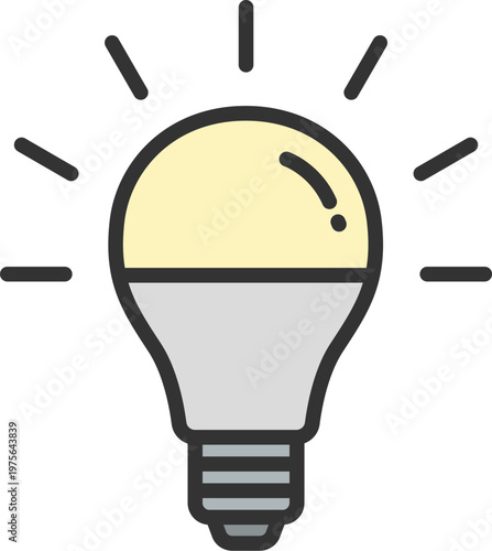 光っている、LED電球のアイコン（線画カラー）のイラスト