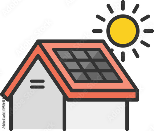 ソーラーパネルを設置した、住宅のアイコンのイラスト