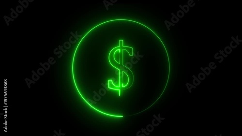Neon glowing dollar sign symbol concept with neon circle. black background Motion graphics of concept animation 4k video