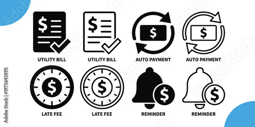 Finance and investment icons bills transactions time and alerts for financial management