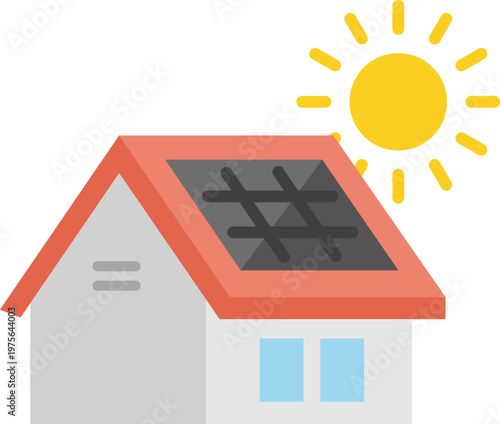 ソーラーパネルを設置した、住宅のアイコンのイラスト