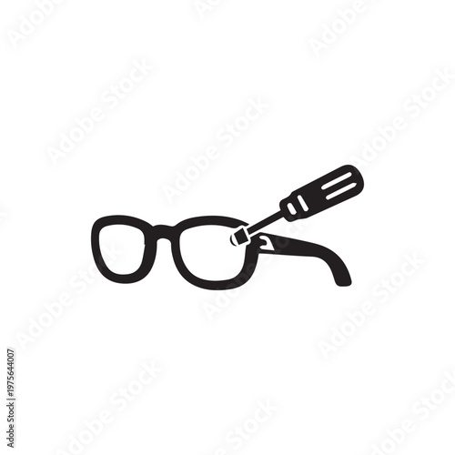 Professional optical service icon showing glasses being carefully repaired