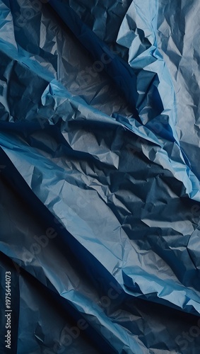 Blue Crumpled Paper Texture – Wrinkled Poster Mockup Background with Realistic Folds and Creases