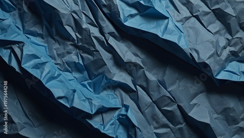 Blue Crumpled Paper Texture – Wrinkled Poster Mockup Background with Realistic Folds and Creases