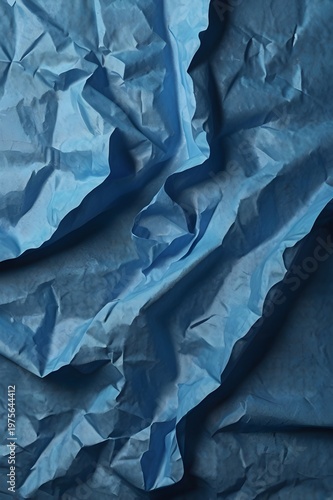 Blue Crumpled Paper Texture – Wrinkled Poster Mockup Background with Realistic Folds and Creases