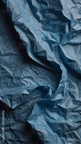Blue Crumpled Paper Texture – Wrinkled Poster Mockup Background with Realistic Folds and Creases